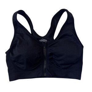 Black Sports Bra With Front Zipper Closure L Polyamide & Spandex Blend Breathabl